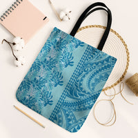 Cyan Hibiscus Monstera Seamless Kakau Hawaii Tote Bag LT14 Black Strap One Size Cyan - Polynesian Pride