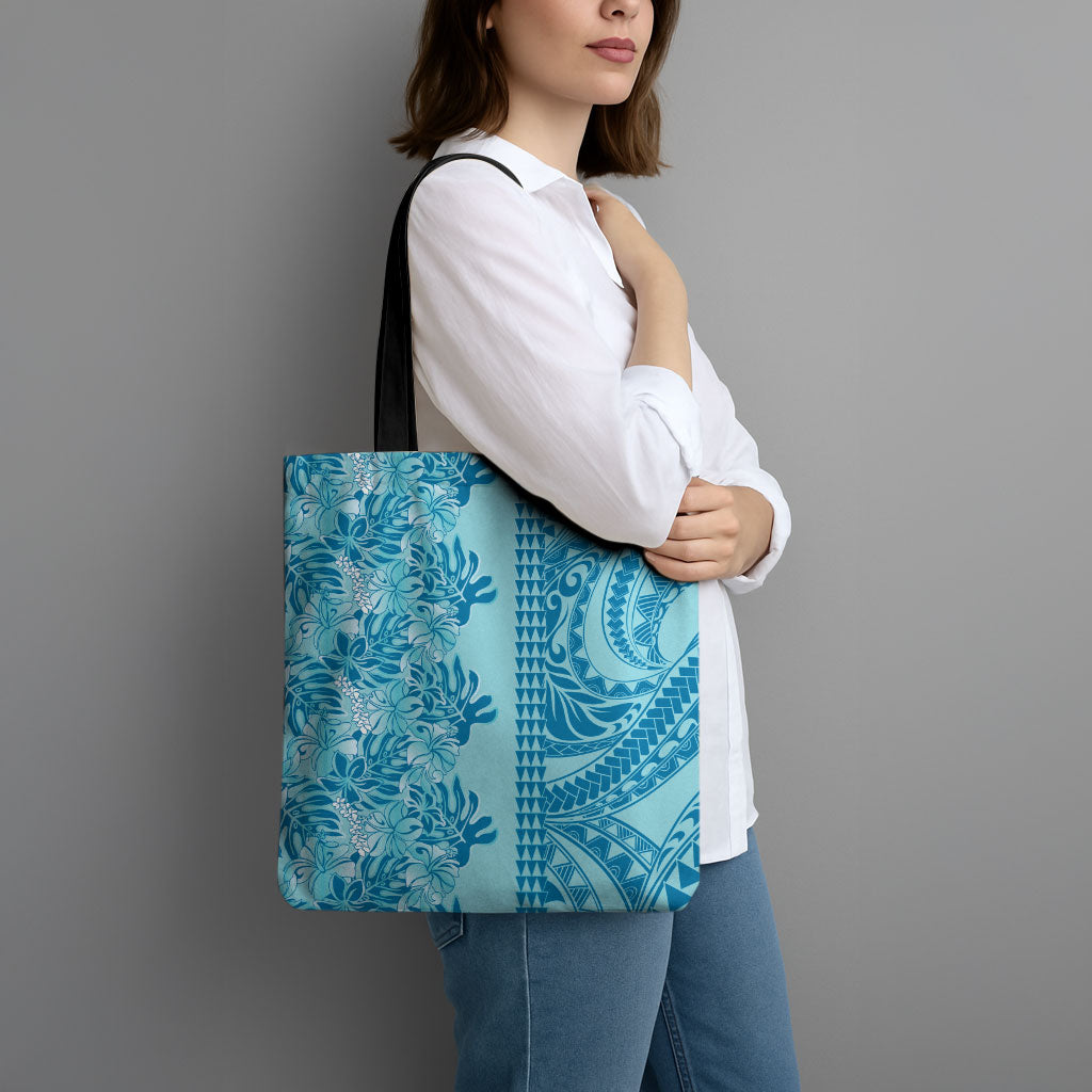 Cyan Hibiscus Monstera Seamless Kakau Hawaii Tote Bag LT14 - Polynesian Pride