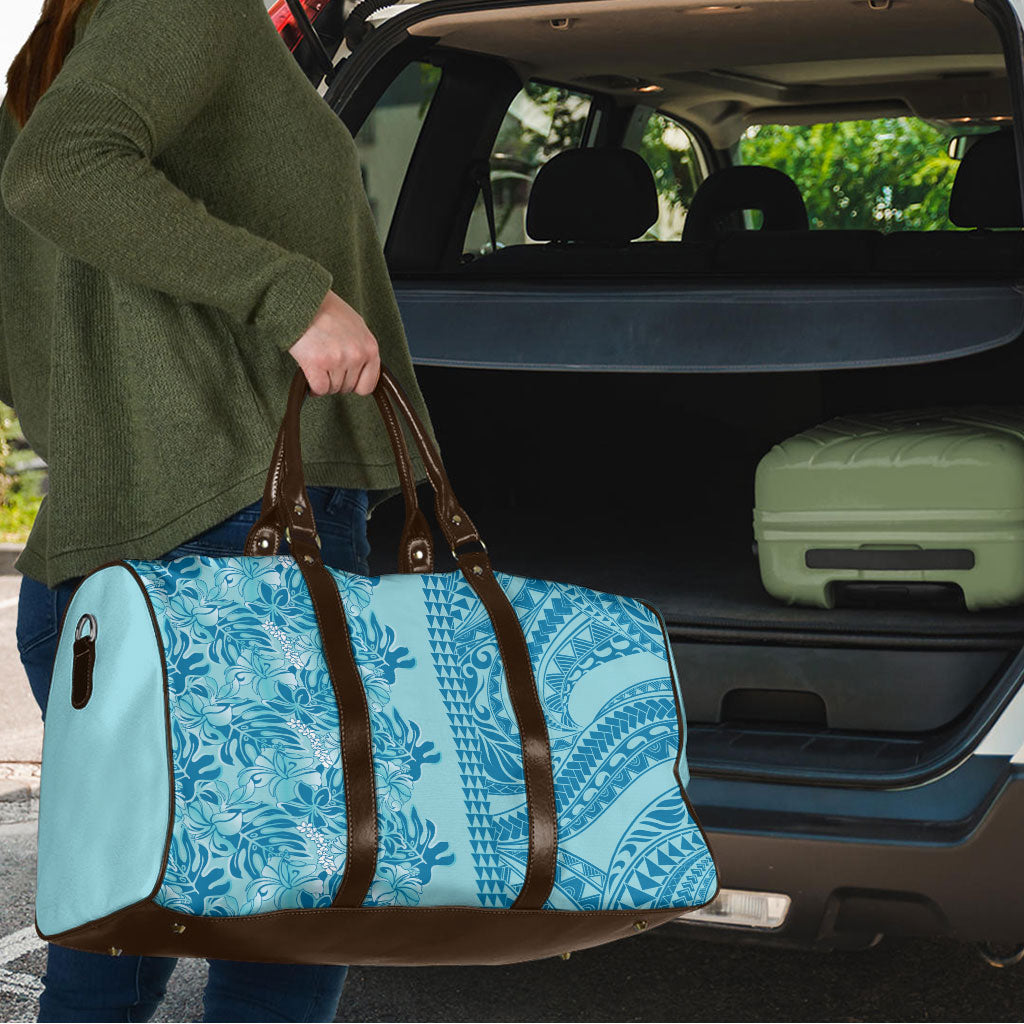 Cyan Hibiscus Monstera Seamless Kakau Hawaii Travel Bag LT14 - Polynesian Pride