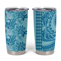 Cyan Hibiscus Monstera Seamless Kakau Hawaii Tumbler Cup LT14 Cyan - Polynesian Pride