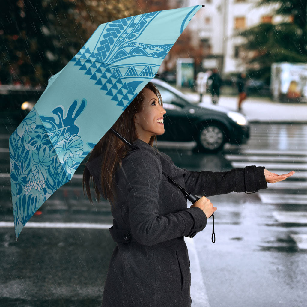 Cyan Hibiscus Monstera Seamless Kakau Hawaii Umbrella LT14 - Polynesian Pride