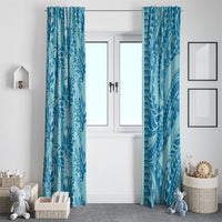 Cyan Hibiscus Monstera Seamless Kakau Hawaii Window Curtain LT14 - Polynesian Pride