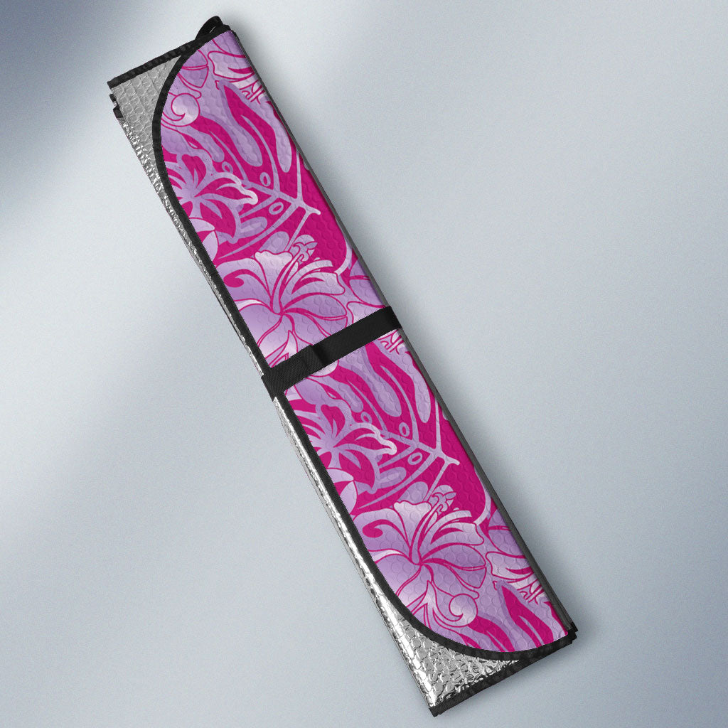 Purple Hibiscus Monstera Seamless Kakau Hawaii Auto Sun Shade LT14 - Polynesian Pride
