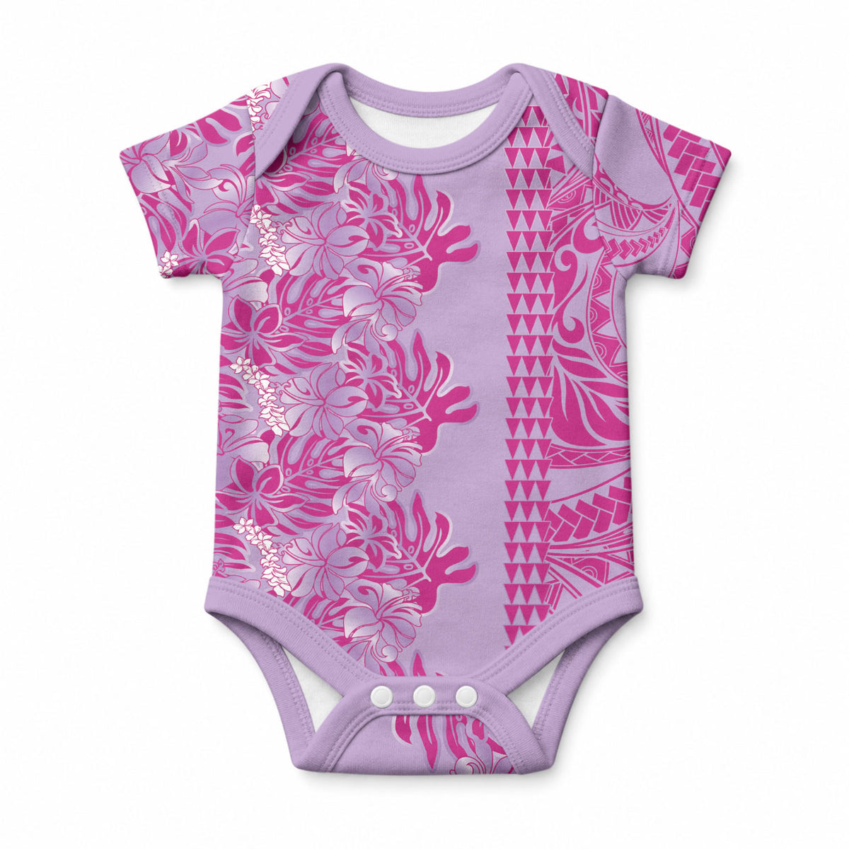 Purple Hibiscus Monstera Seamless Kakau Hawaii Baby Onesie LT14 Purple - Polynesian Pride