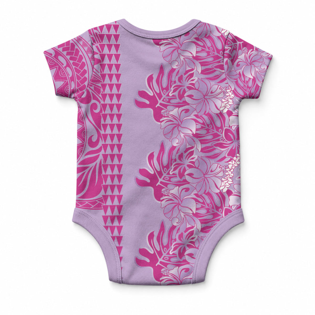 Purple Hibiscus Monstera Seamless Kakau Hawaii Baby Onesie LT14 - Polynesian Pride