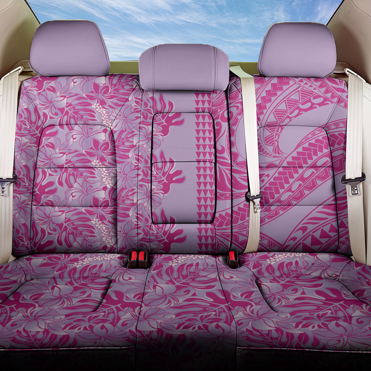 Purple Hibiscus Monstera Seamless Kakau Hawaii Back Car Seat Cover LT14 One Size Purple - Polynesian Pride