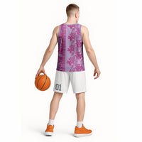 Purple Hibiscus Monstera Seamless Kakau Hawaii Basketball Jersey LT14 - Polynesian Pride