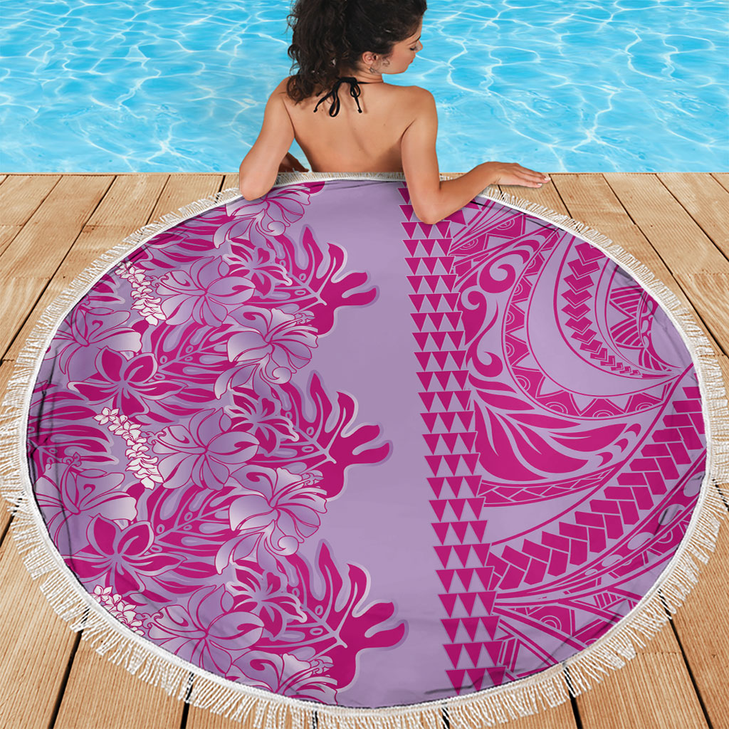 Purple Hibiscus Monstera Seamless Kakau Hawaii Beach Blanket LT14 - Polynesian Pride