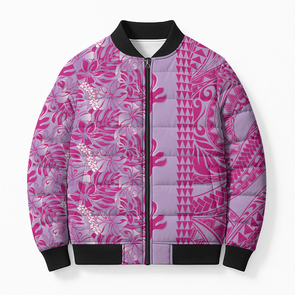 Purple Hibiscus Monstera Seamless Kakau Hawaii Bomber Puffer Jacket LT14 Unisex Purple - Polynesian Pride
