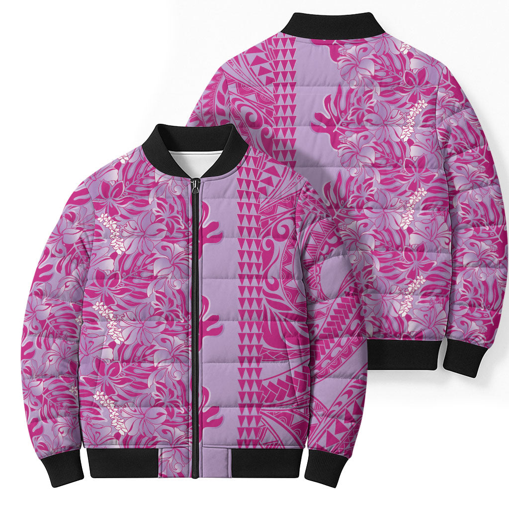 Purple Hibiscus Monstera Seamless Kakau Hawaii Bomber Puffer Jacket LT14 - Polynesian Pride