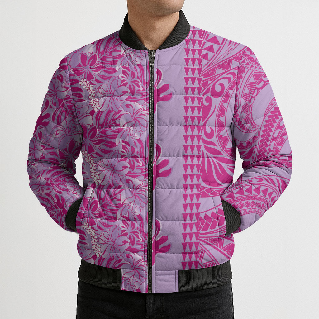Purple Hibiscus Monstera Seamless Kakau Hawaii Bomber Puffer Jacket LT14 - Polynesian Pride