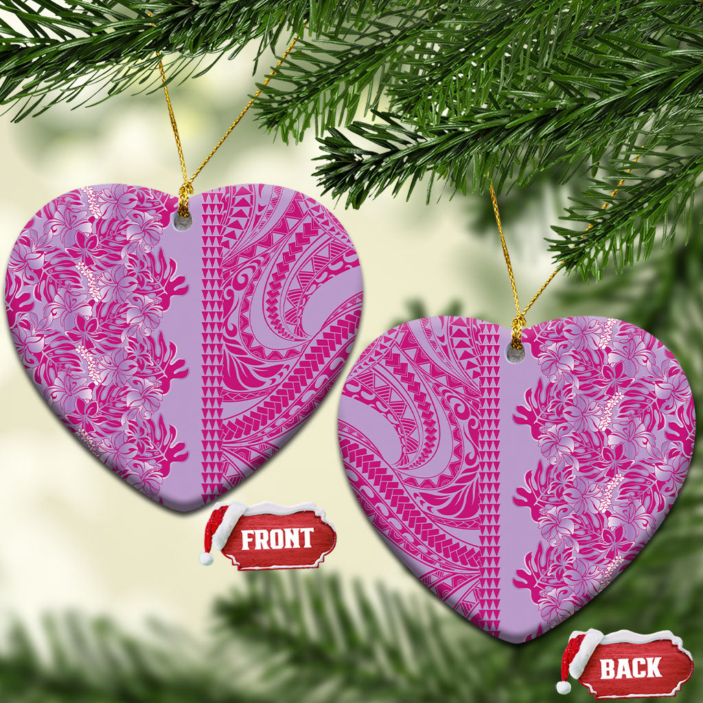 Purple Hibiscus Monstera Seamless Kakau Hawaii Ceramic Ornament LT14 Heart Purple - Polynesian Pride