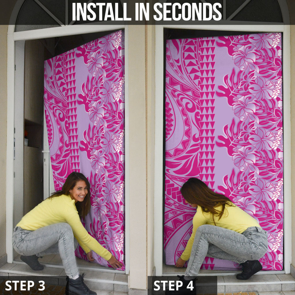 Purple Hibiscus Monstera Seamless Kakau Hawaii Door Cover LT14 - Polynesian Pride