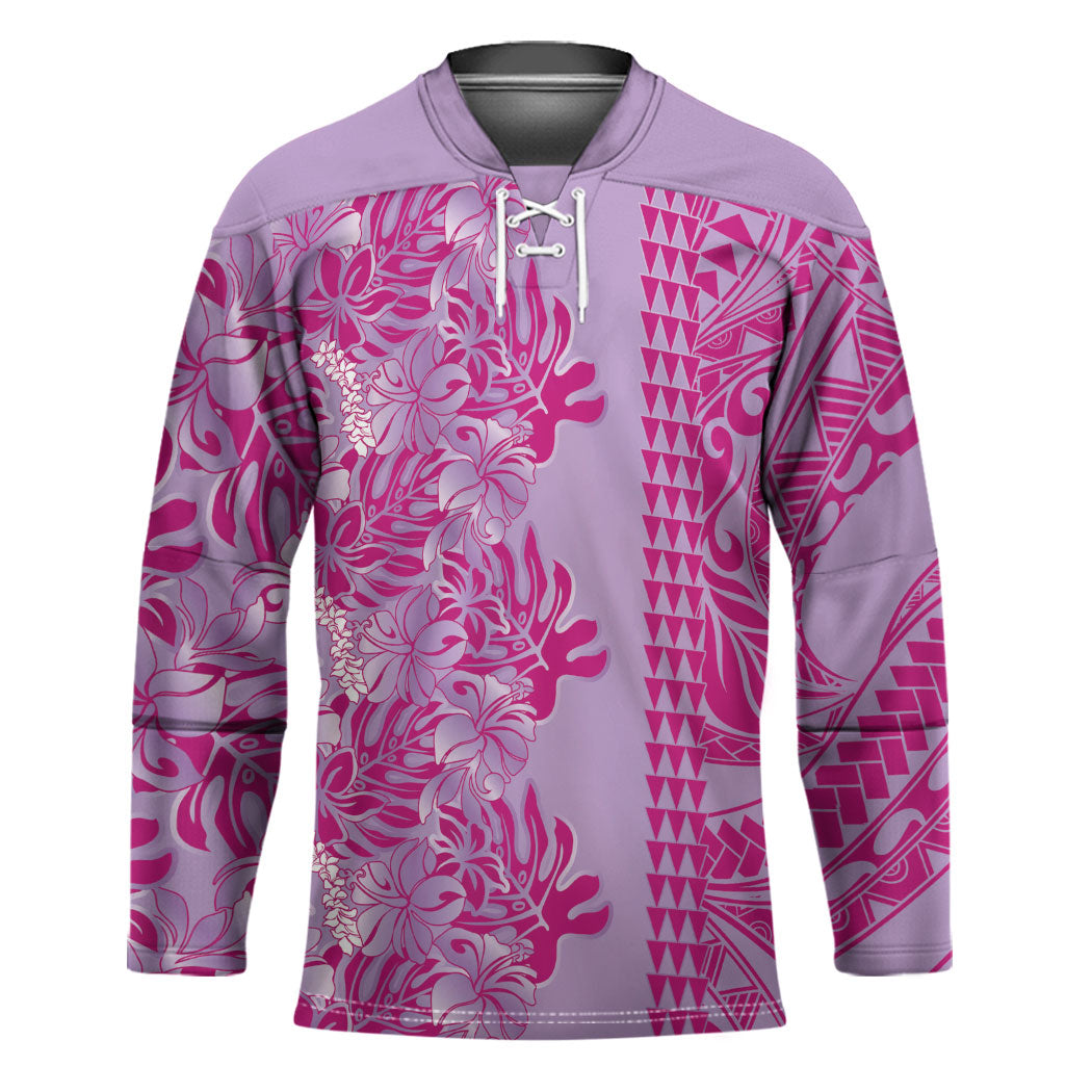 Purple Hibiscus Monstera Seamless Kakau Hawaii Hockey Jersey LT14 Unisex Purple - Polynesian Pride