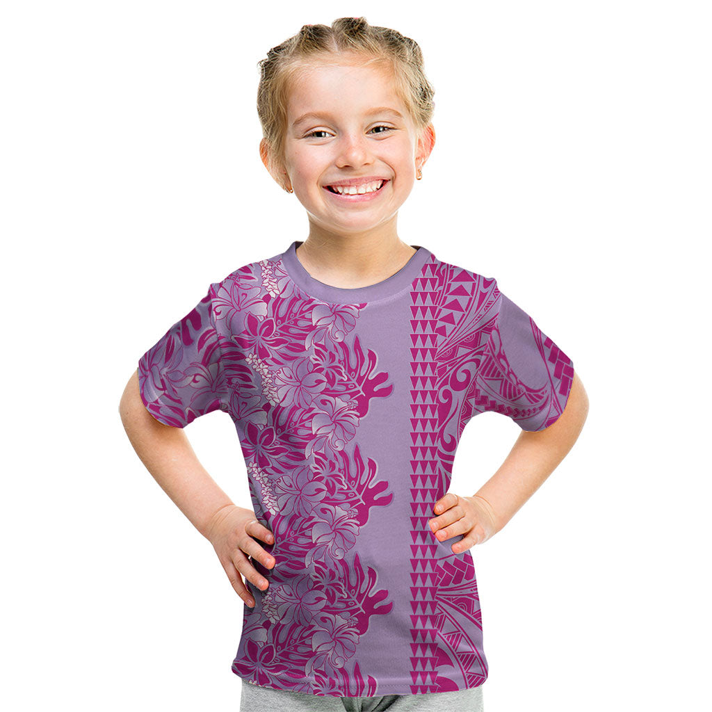 Purple Hibiscus Monstera Seamless Kakau Hawaii Kid T Shirt LT14 Purple - Polynesian Pride