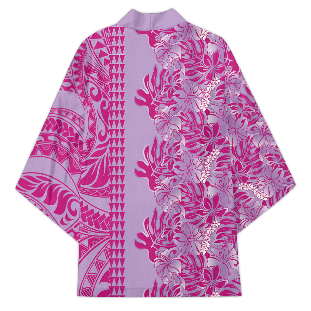 Purple Hibiscus Monstera Seamless Kakau Hawaii Kimono LT14 - Polynesian Pride