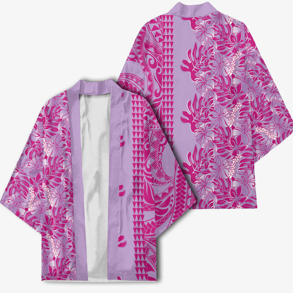Purple Hibiscus Monstera Seamless Kakau Hawaii Kimono LT14 - Polynesian Pride