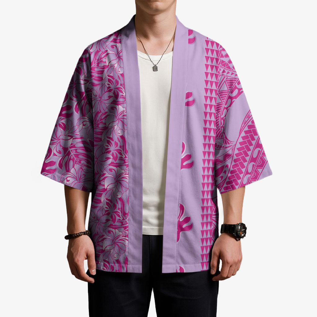 Purple Hibiscus Monstera Seamless Kakau Hawaii Kimono LT14 - Polynesian Pride