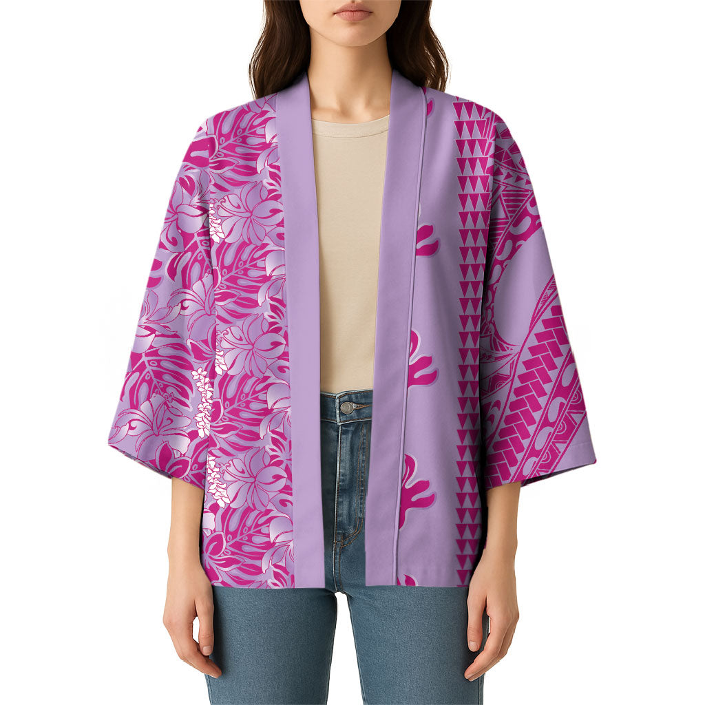 Purple Hibiscus Monstera Seamless Kakau Hawaii Kimono LT14 - Polynesian Pride