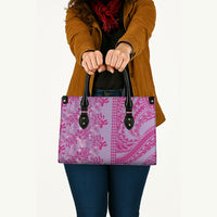 Purple Hibiscus Monstera Seamless Kakau Hawaii Leather Bag