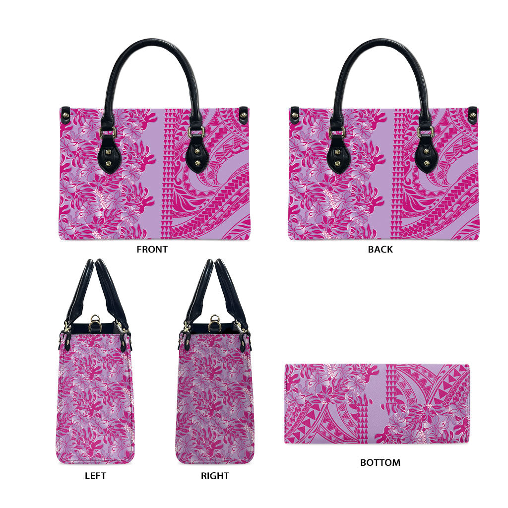 Purple Hibiscus Monstera Seamless Kakau Hawaii Leather Bag