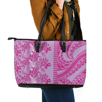 Purple Hibiscus Monstera Seamless Kakau Hawaii Leather Tote Bag LT14 - Polynesian Pride