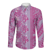 Purple Hibiscus Monstera Seamless Kakau Hawaii Long Sleeve Button Shirt LT14 Unisex Purple - Polynesian Pride