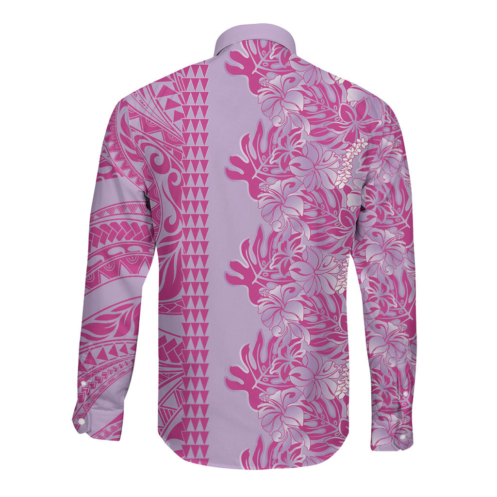 Purple Hibiscus Monstera Seamless Kakau Hawaii Long Sleeve Button Shirt LT14 - Polynesian Pride