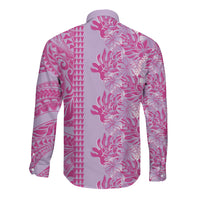 Purple Hibiscus Monstera Seamless Kakau Hawaii Long Sleeve Button Shirt LT14 - Polynesian Pride