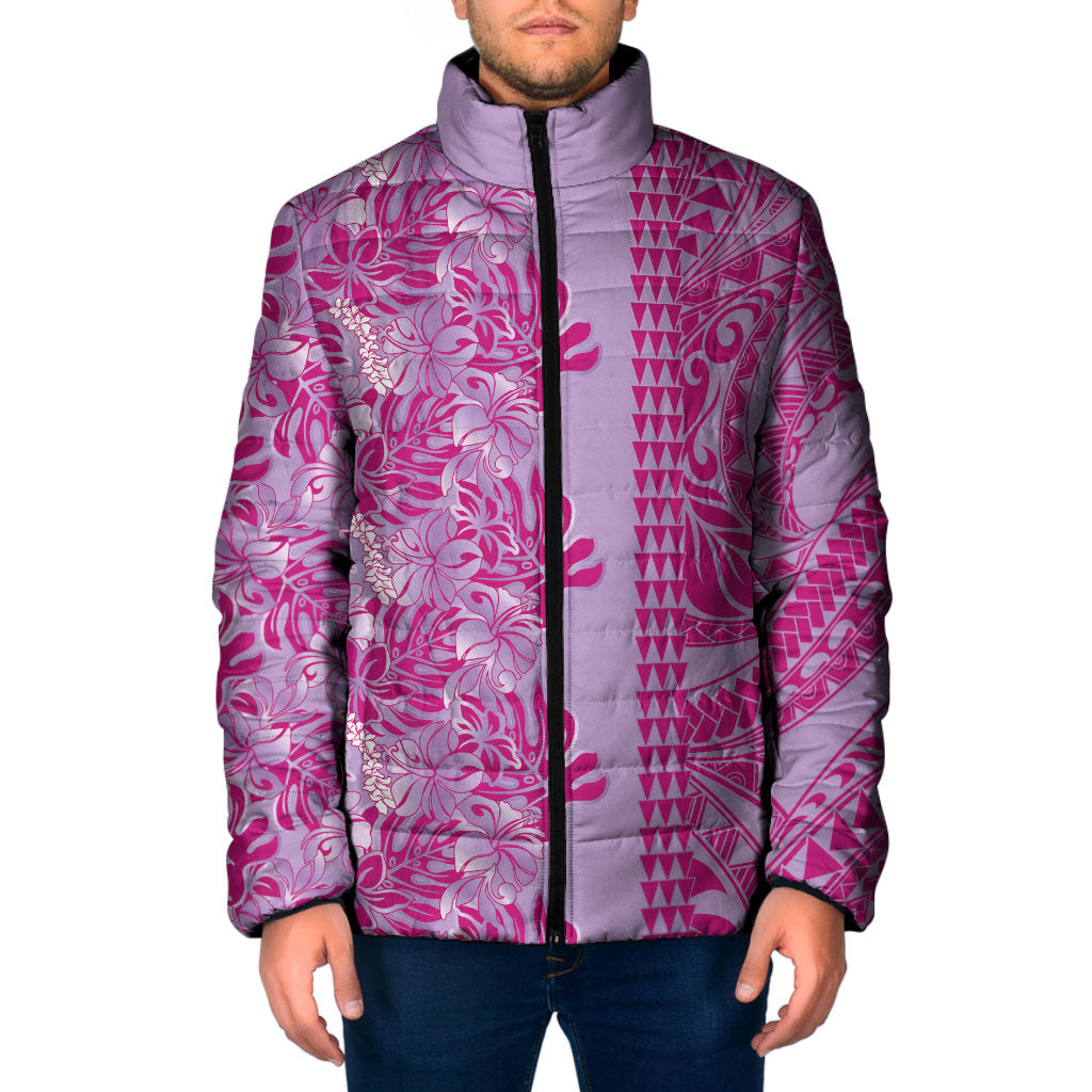 Purple Hibiscus Monstera Seamless Kakau Hawaii Padded Jacket LT14 Men Purple - Polynesian Pride