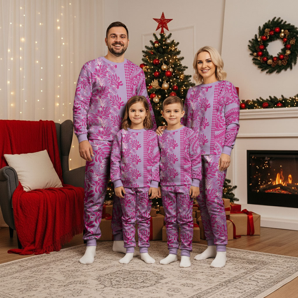 Purple Hibiscus Monstera Seamless Kakau Hawaii Christmas Pajama Set LT14 - Polynesian Pride
