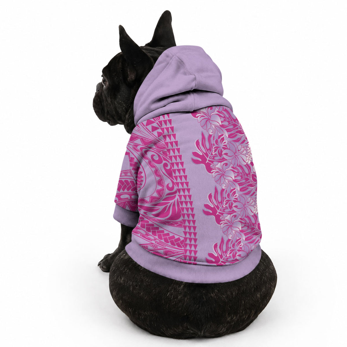 Purple Hibiscus Monstera Seamless Kakau Hawaii Pet Hoodie LT14 - Polynesian Pride