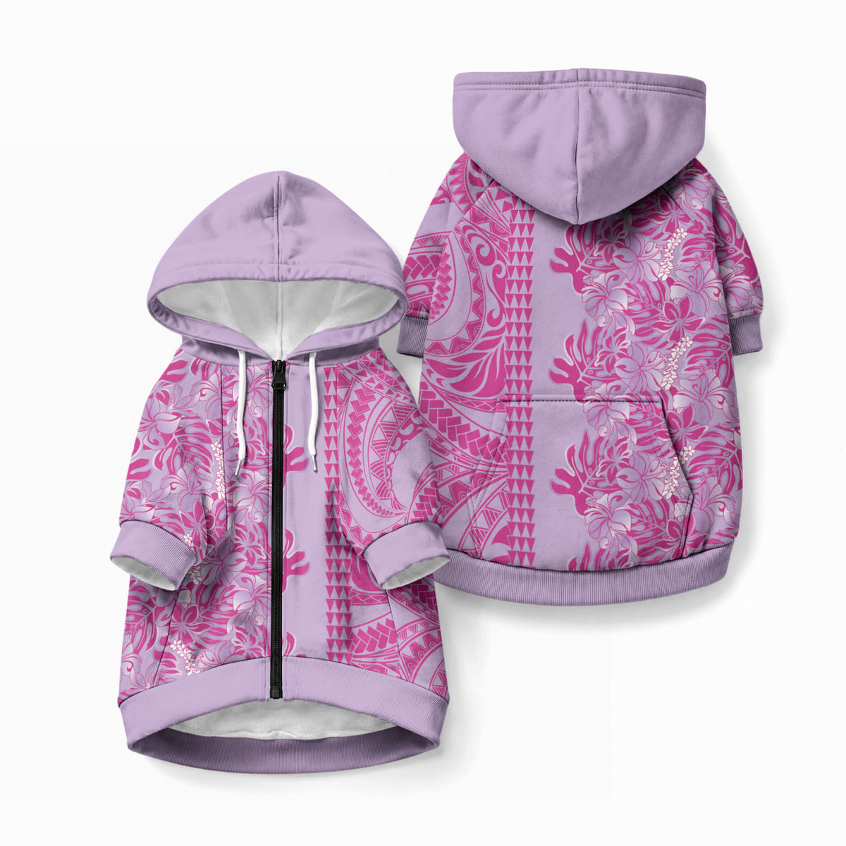 Purple Hibiscus Monstera Seamless Kakau Hawaii Pet Hoodie LT14 Zip-up Purple - Polynesian Pride