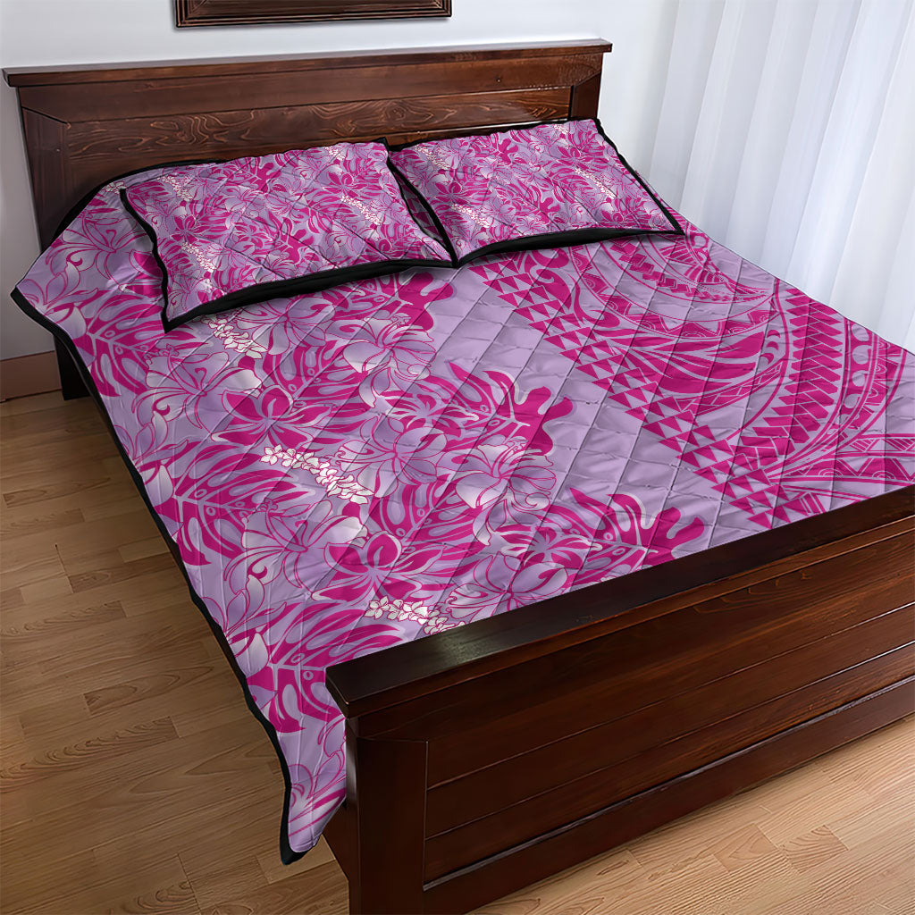 Purple Hibiscus Monstera Seamless Kakau Hawaii Quilt Bed Set LT14 - Polynesian Pride