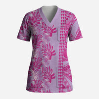 Purple Hibiscus Monstera Seamless Kakau Hawaii Scrub Top LT14 Adult Purple - Polynesian Pride