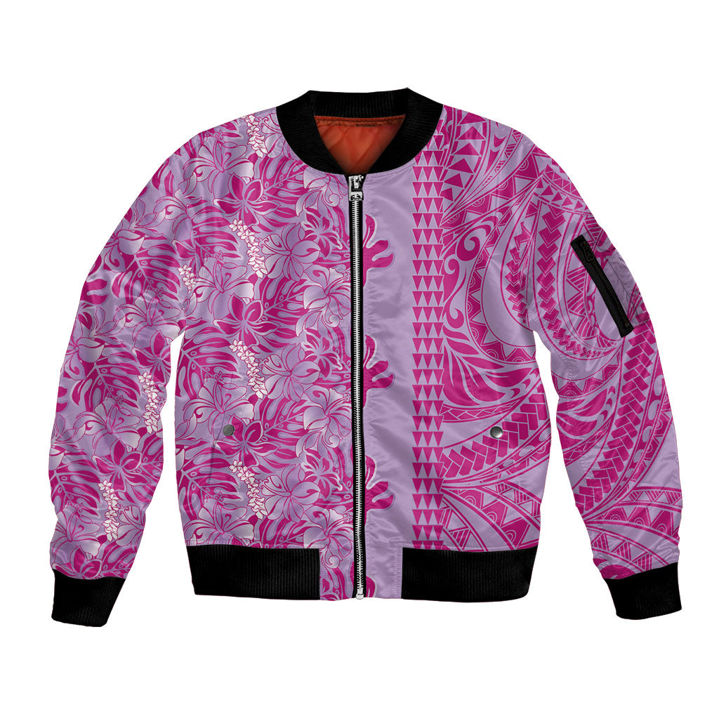 Purple Hibiscus Monstera Seamless Kakau Hawaii Sleeve Zip Bomber Jacket LT14 Unisex Purple - Polynesian Pride