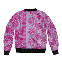 Purple Hibiscus Monstera Seamless Kakau Hawaii Sleeve Zip Bomber Jacket LT14 - Polynesian Pride