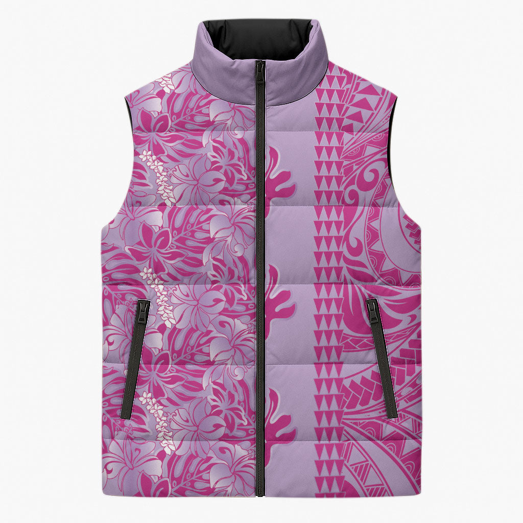 Purple Hibiscus Monstera Seamless Kakau Hawaii Sleeveless Puffer Jacket LT14 Unisex Purple - Polynesian Pride