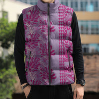 Purple Hibiscus Monstera Seamless Kakau Hawaii Sleeveless Puffer Jacket LT14 - Polynesian Pride