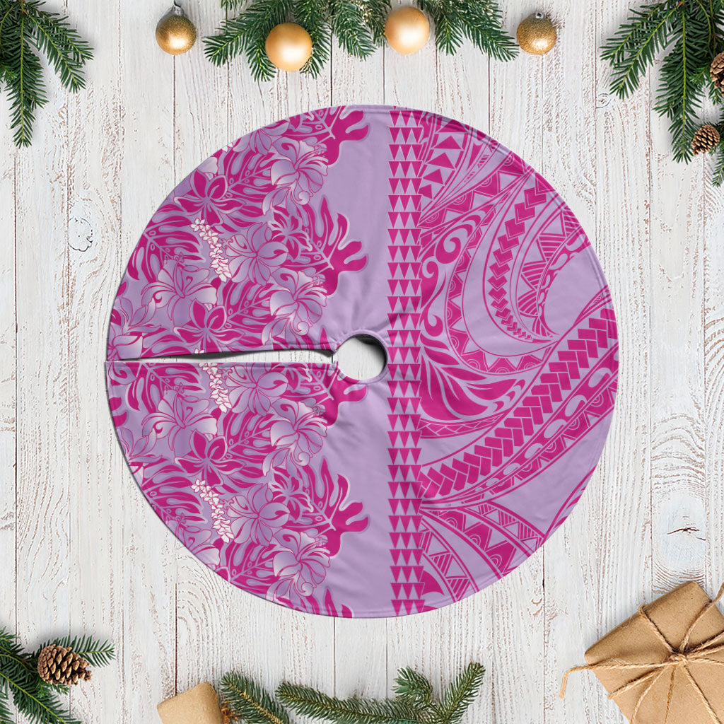 Purple Hibiscus Monstera Seamless Kakau Hawaii Tree Skirt LT14 Casual Purple - Polynesian Pride