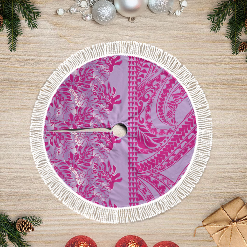 Purple Hibiscus Monstera Seamless Kakau Hawaii Tree Skirt LT14 Fringed Purple - Polynesian Pride