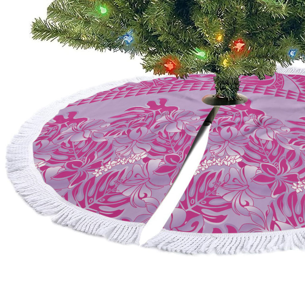 Purple Hibiscus Monstera Seamless Kakau Hawaii Tree Skirt LT14 - Polynesian Pride
