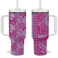 Purple Hibiscus Monstera Seamless Kakau Hawaii Tumbler With Handle LT14 One Size: 40 oz Purple - Polynesian Pride