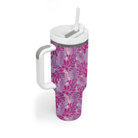 Purple Hibiscus Monstera Seamless Kakau Hawaii Tumbler With Handle LT14 - Polynesian Pride