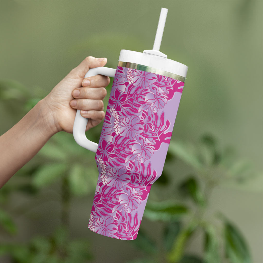 Purple Hibiscus Monstera Seamless Kakau Hawaii Tumbler With Handle LT14 - Polynesian Pride