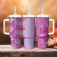 Purple Hibiscus Monstera Seamless Kakau Hawaii Tumbler With Handle LT14 - Polynesian Pride
