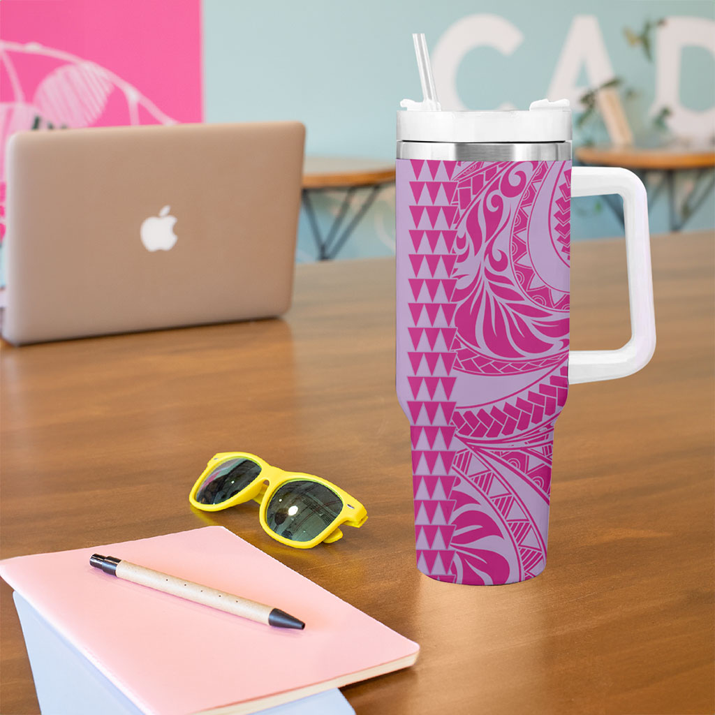 Purple Hibiscus Monstera Seamless Kakau Hawaii Tumbler With Handle LT14 - Polynesian Pride