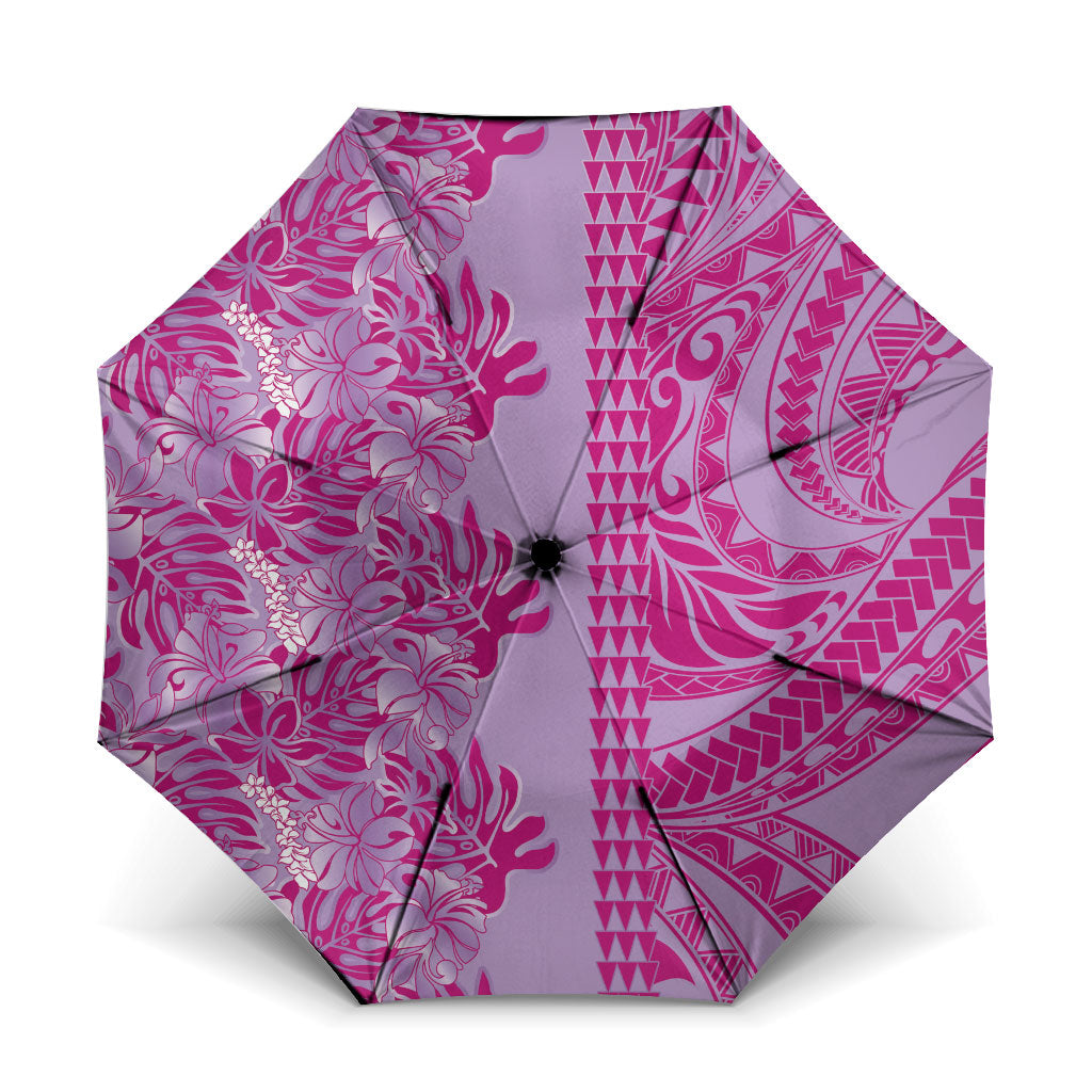 Purple Hibiscus Monstera Seamless Kakau Hawaii Umbrella LT14 One Size Folded 11.42 inch Opened Diameter 37.4 inch Purple - Polynesian Pride