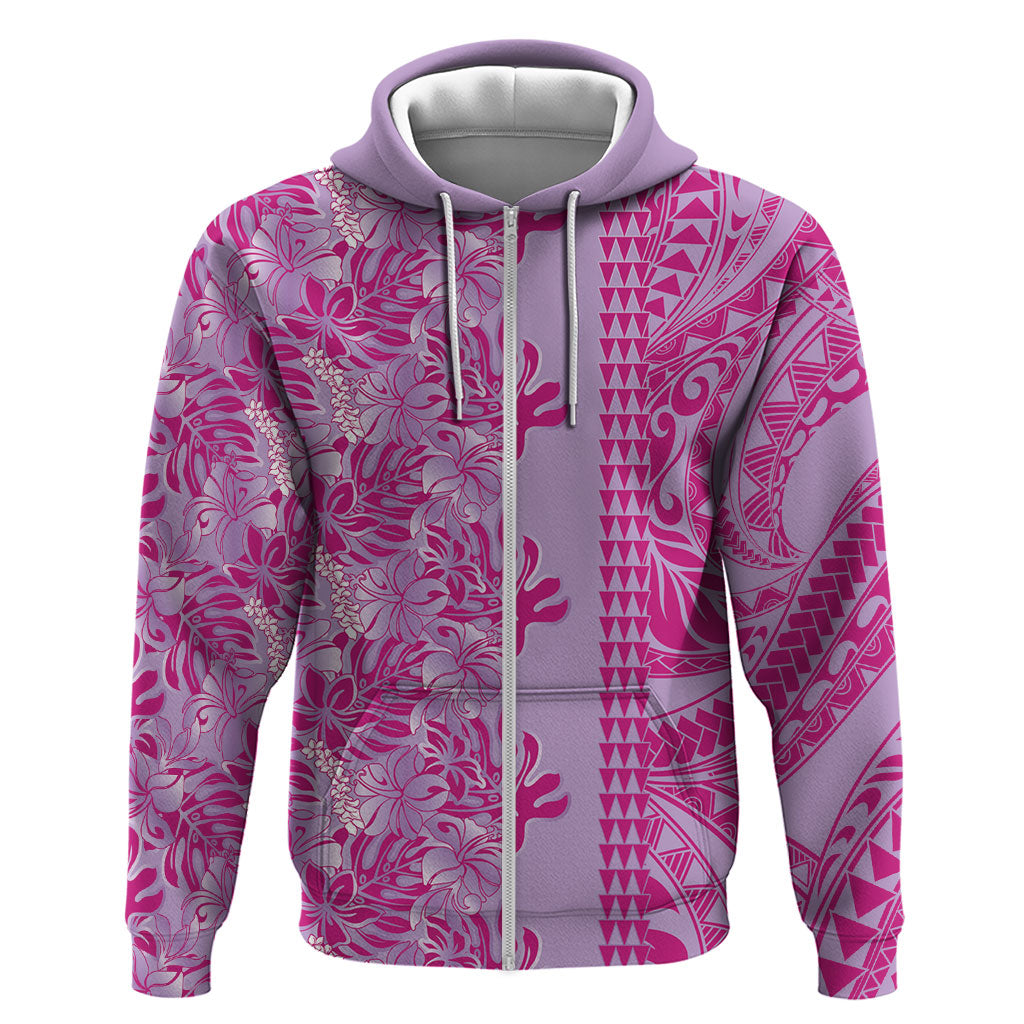 Purple Hibiscus Monstera Seamless Kakau Hawaii Zip Hoodie LT14 Zip Hoodie Purple - Polynesian Pride