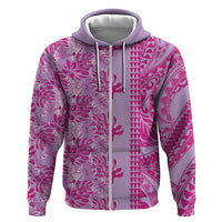 Purple Hibiscus Monstera Seamless Kakau Hawaii Zip Hoodie LT14 Zip Hoodie Purple - Polynesian Pride